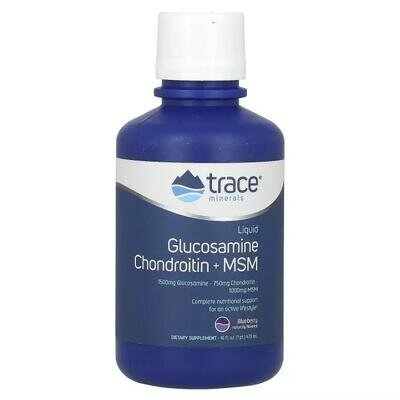 Глюкозамін, хондроїтин та МСМ Trace Minerals Liquid Glucosamine Chondroitin MSM зі смаком лохини розчин, 473 мл