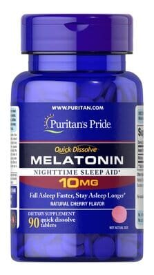 Мелатонін Puritan's Pride Melatonin Quick Dissolve (Cherry) 10 мг, швидкорозчинний, зі смаком вишні, 90 таблеток для розсмоктування