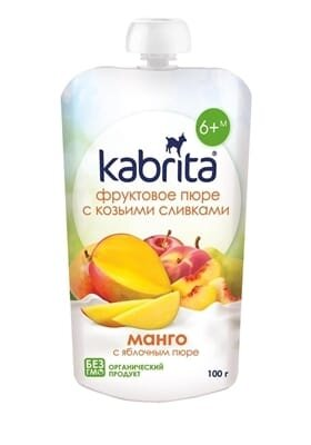 Пюре фруктове Kabrita с козячими вершками, манго з яблучним пюре, 100 г