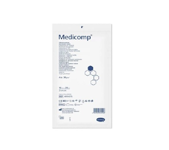 Серветка Medicomp атравматична сорбційна з нетканого матеріалу, 10 см х 20 см, 2 штуки