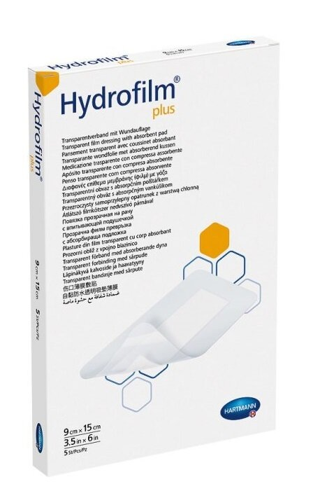 Пов'язка плівкова Hydrofilm Plus прозора з абсорбуючою подушечкою, 9 см х 15 см
