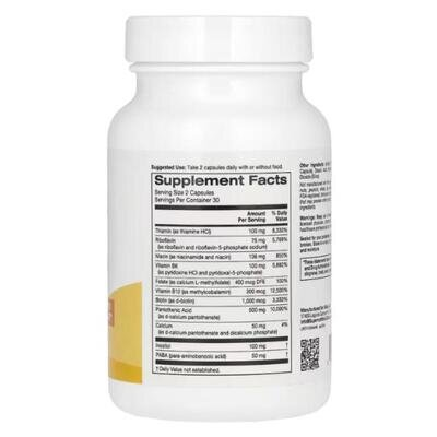 Комплекс вітамінів групи B з L-метилфолатом Super Nutrition Complete B Complex with L-Methylfolate, 60 рослинних капсул