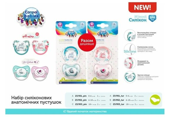 Пустушка силіконова Canpol Babies анатомічна 23/952_pin, 6-18 місяців, 2 шт