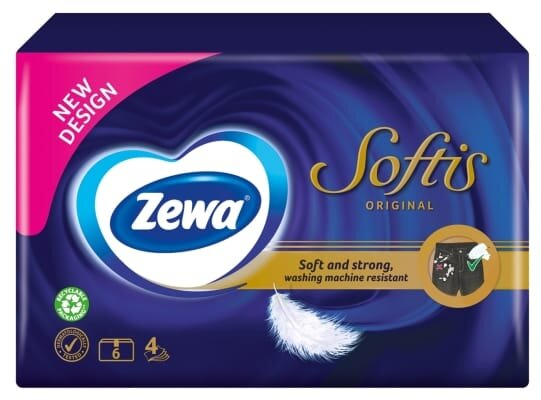 Хусточки паперові Zewa Softis Original 4 шари, 9 шт х 6 уп