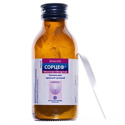 Сорцеф гранули д/ор. сусп. 100 мг/5 мл по 60 мл (32 г) у флак.