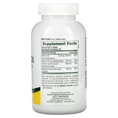 Кальцій, магній і вітамін D3 і K2 Nature's Plus Cal/Mag/Vit D3, Vitamin K2, 180 таблеток