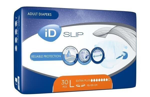 Підгузки для дорослих iD Slip Extra Plus, розмір L (115-155 см) дихаючі, 30 штук