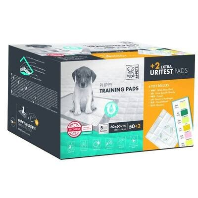 Пелюшки M-Pets Puppy Training Pads + 2 Uritest Pads для тестування розладу та захворювання сечовивідних шляхів, розмір 60х60 см, 50 штук + 2 штуки