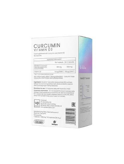 Куркумін Д3 VPLab Curcumin + Vitamin D3 капсули по 596 мг №60