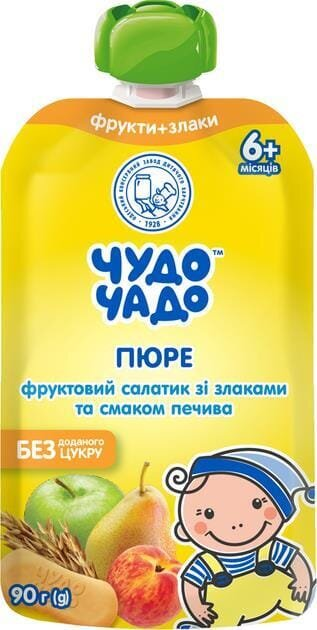 Пюре фруктове Чудо-Чадо Фруктовий салатик зі злаками та смаком печива, 90 г