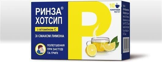 Ринза хотсип з вітаміном С зі смак лимону порошок д/ор. р-ну по 5 г №10 у пак.