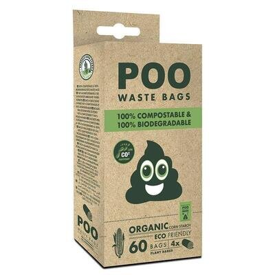 Пакети M-Pets POO Dog Waste Bags 100% Compostable & Biodegradable біорозкладні для прибирання за собаками, 60 штук