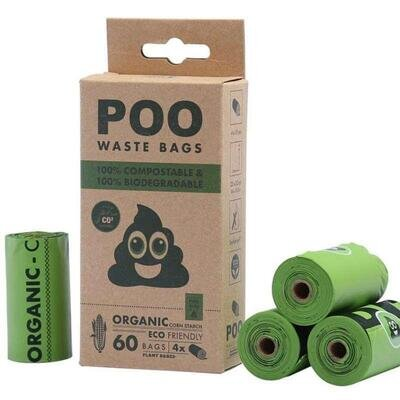 Пакети M-Pets POO Dog Waste Bags 100% Compostable & Biodegradable біорозкладні для прибирання за собаками, 60 штук