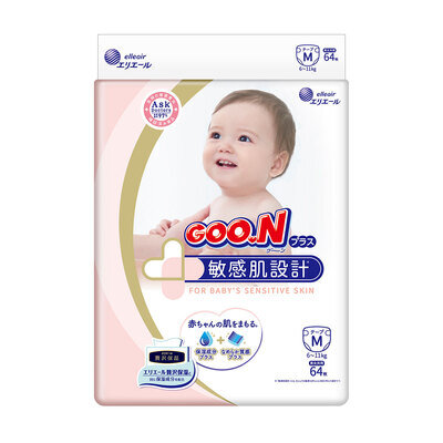 Підгузки Goo.N Plus дитячі на липучках, розмір M, 6-11 кг, 64 шт