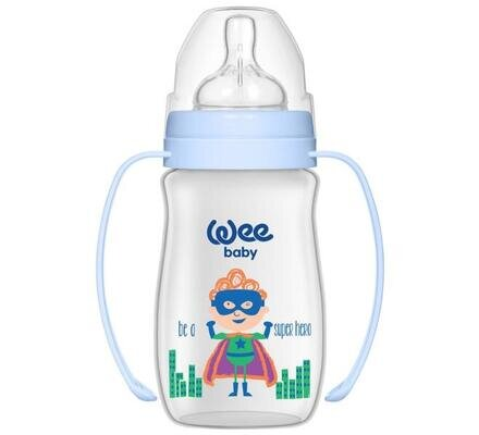 Пляшечка для годування Wee Baby Classic Plus PP з широкою шийкою з ручками, силіконова соска №1, 250 мл