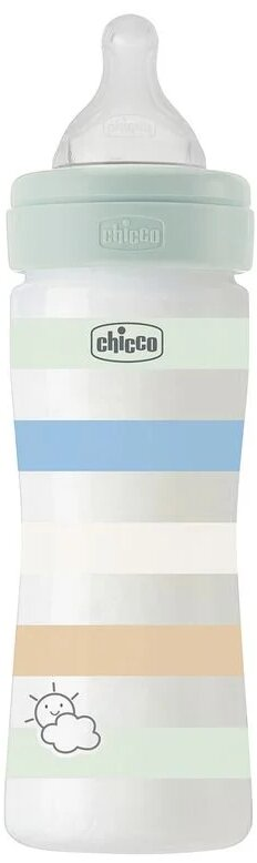 Пляшка дитяча пластикова Chicco Well-Being з соскою силіконовою, середній потік, з 2 місяців, нейтральна, 250 мл