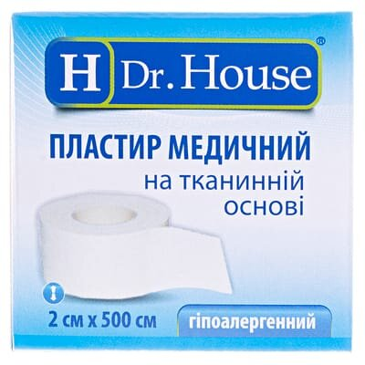 Пластир медичний Dr. House на тканинній основі 2 см х 500 см в картонній упаковці, 1 штука