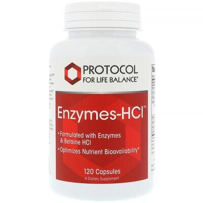 Ферменти бетаїн гідрохлориду Protocol for Life Balance Enzymes-HCI, 120 капсул