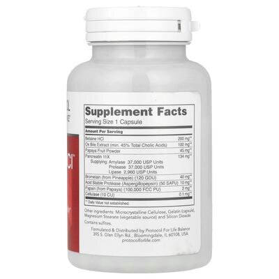 Ферменти бетаїн гідрохлориду Protocol for Life Balance Enzymes-HCI, 120 капсул