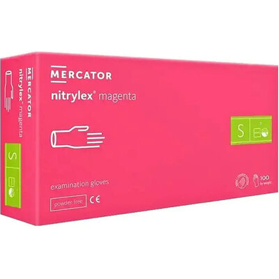 Рукавички оглядові Mercator Medical Nitrylex Magenta нітрилові неопудрені, розмір S, нестерильні, фуксія, 100 штук