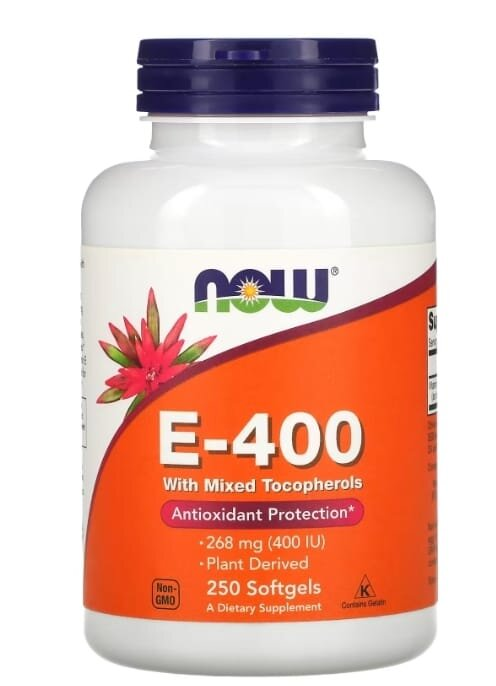 Вітамін E NOW Vitamin E-400 With Mixed Tocopherols м'які капсули №250