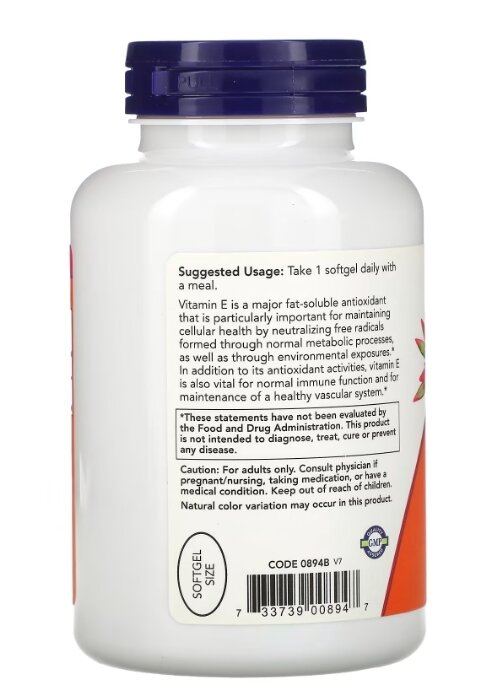 Вітамін E NOW Vitamin E-400 With Mixed Tocopherols м'які капсули №250