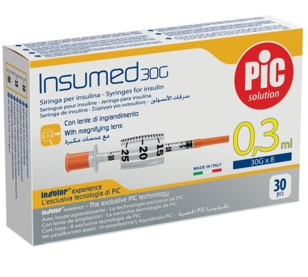 Шприц інсуліновий 0,3 мл Insumed 30G (0,30 х 8 мм), 30 штук