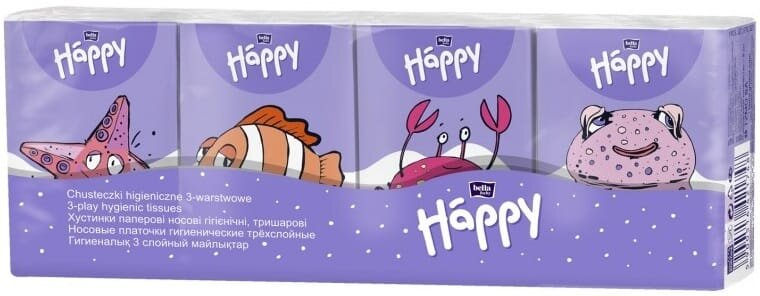 Хустинки паперові носові гігієнічні Bella Baby Happy Mini тришарові, 9 шт х 8 уп