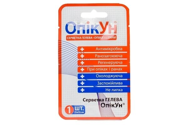 Серветка гелева ОпікУн антимікробна 5 см х 5 см, 1 штука