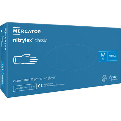 Рукавички оглядові Mercator Medical Nitrylex Classic нітрилові непудровані, розмір M, нестерильні, сині, 100 штук