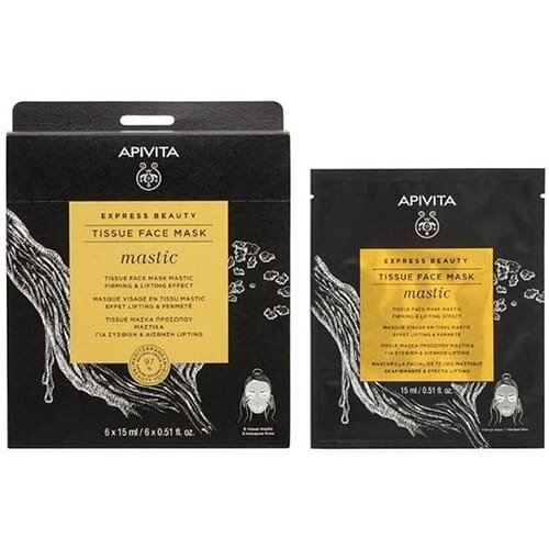 Маска тканинна для обличчя Apivita Express Beauty Пружність та ліфтинг-ефект зі смолою мастикового дерева, 15 мл