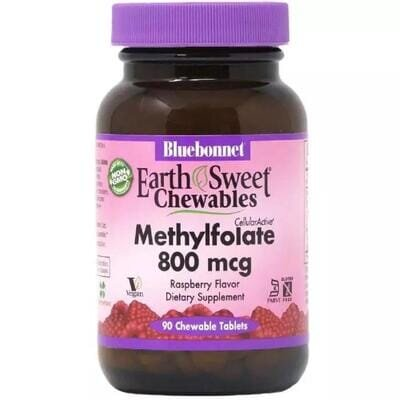 Метилфолат (B9) 800 мкг Bluebonnet Nutrition Earth Sweet Chewables, смак малини, жувальні таблетки №90