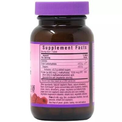 Метилфолат (B9) 800 мкг Bluebonnet Nutrition Earth Sweet Chewables, смак малини, жувальні таблетки №90