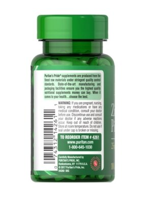 Цинк піколінат Puritan's Pride Zinc Picolinate 25 мг, 100 каплет