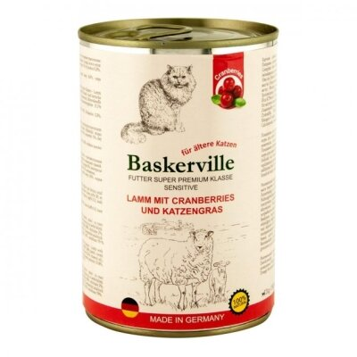 Консерва для котів Baskerville Sensitive ягня з журавлиною і котячою травою, 400 г