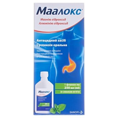 Маалокс суспензія ор. по 250 мл у флак.