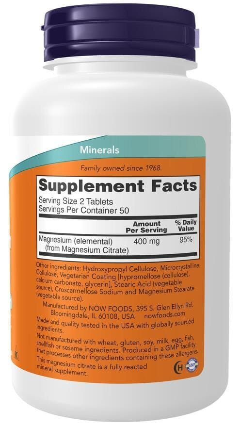 Магній цитрат NOW Magnesium Citrate 200 мг таблетки №250