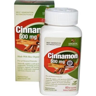Кориця Genceutic Naturals Cinnamon 500 мг, 60 NP капсул