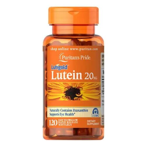 Лютеїн для зору з зеаксантином Puritan's Pride Lutein 20 мг з Zeaxanthin Lutigold, 120 гелевих капсул