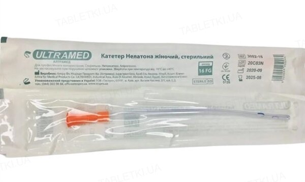Катетер урологічний Ultramed типу Нелатон жіночий, 16 Fr, 2-ходовий, 1 штука