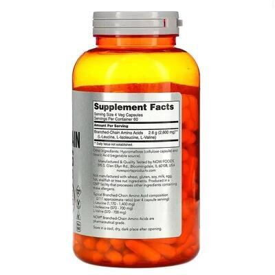 Комплекс амінокислот NOW Sports Branched Chain Amino Acids вег. капсули №240