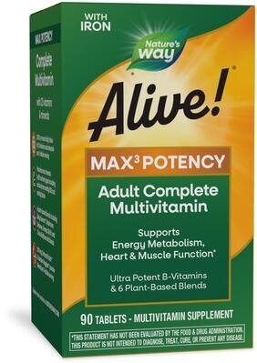 Мультивітаміни Nature's Way Alive! Max3 Potency Multivitamin With Iron, 90 таблеток