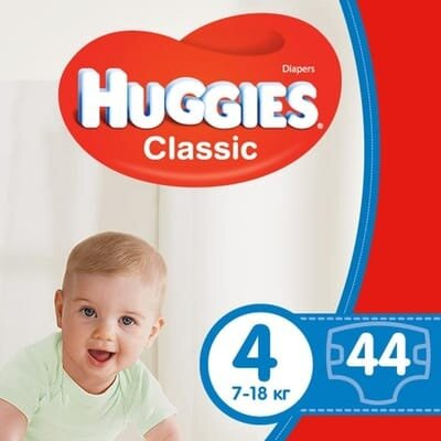 Підгузки Huggies Classic дитячі розмір 4, 7-18 кг, 44 шт