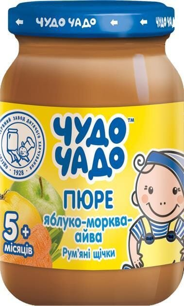 Пюре фруктово-овочеве Чудо-Чадо Яблуко-морква-айва з цукром Рум'яні щічки, 170 г