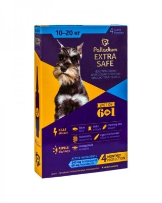 Краплі на холку Palladium Extra Safe від бліх та гельмінтів для собак 10-20 кг