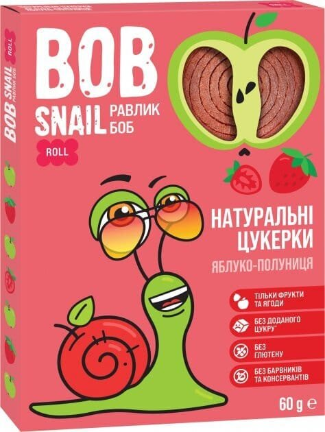 Цукерки Bob Snail Roll натуральні яблучно-полуничні, 60 г