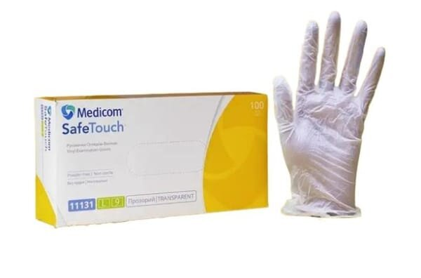 Рукавички оглядові Medicom Safe-Touch вінілові неопудрені прозорі, розмір L, нестерильні, 1 пара