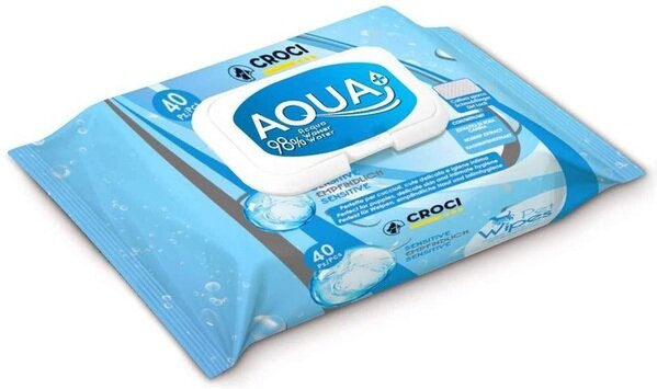 Серветки вологі Croci Sensitive Aqua+ для котів, 40 штук