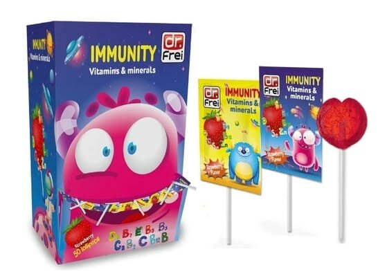 Льодяники для дітей Dr.Frei Immunity Vitamins and Minerals, вітаміни та мінерали для імунітету, 1 штука