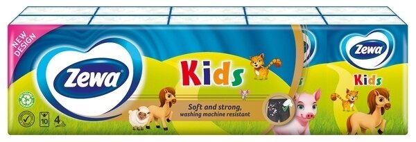 Хусточки носові паперові Zewa Kids 4 шари, 9 шт х 10 уп